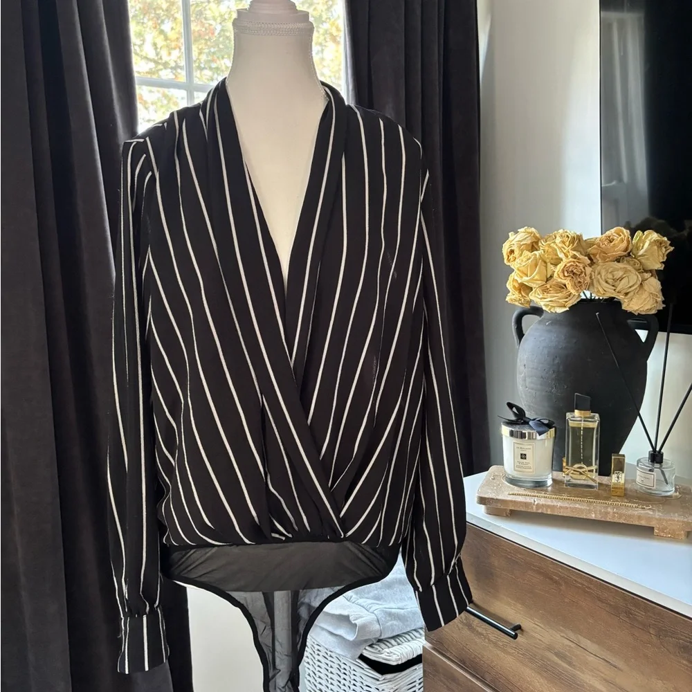 Astr Black and White Striped Blouse - Picture 1 of 5